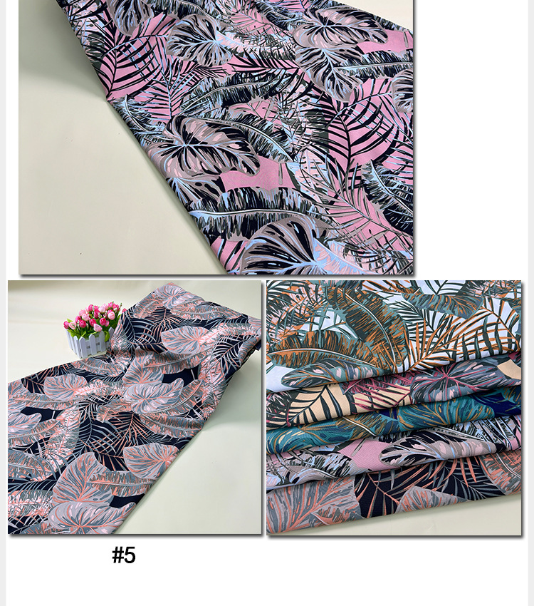 Leaf-shaped printed fabric, fashionable beach dress, printed fabric, fashionable shirt, dress fabric wholesale, polyester printed pic 12