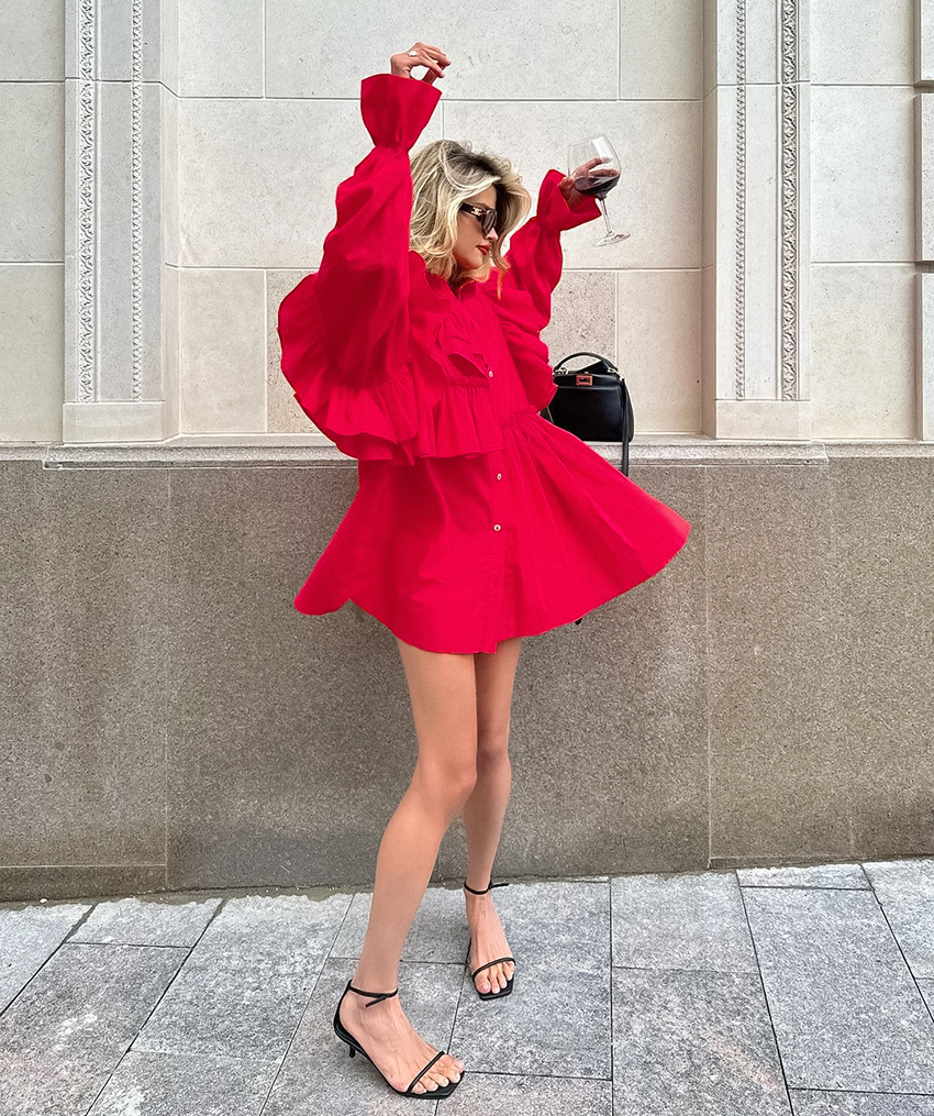 新年衬衫裙2024春夏设计感欧美ins长袖连衣裙休闲时尚宽松娃娃裙详情5