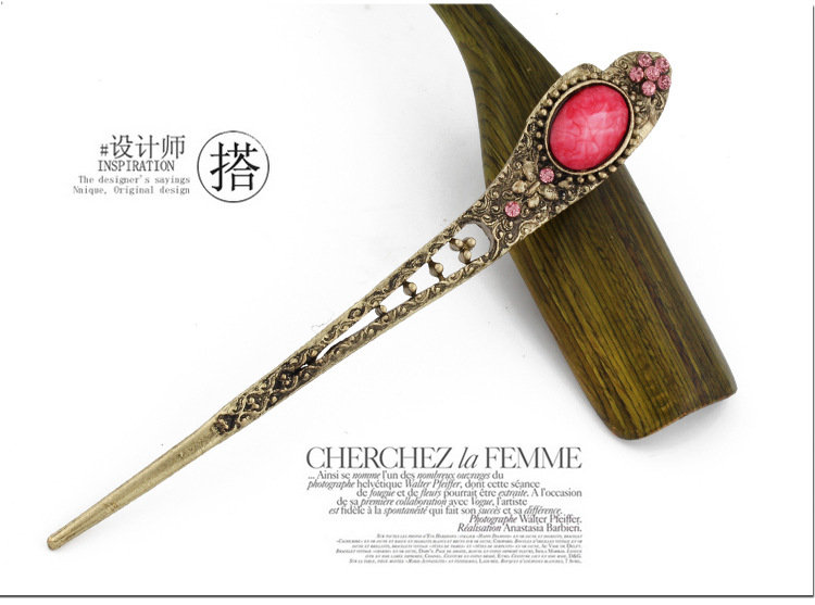 复古古典女式水钻发钗子发饰 简约盘发水滴发簪子头饰品 发簪黑檀木DIY发簪发钗发簪详情16