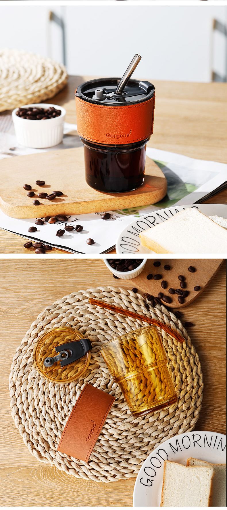 网红竹节杯ins风吸管咖啡双饮杯子引流广告礼品玻璃水杯印制logo详情38