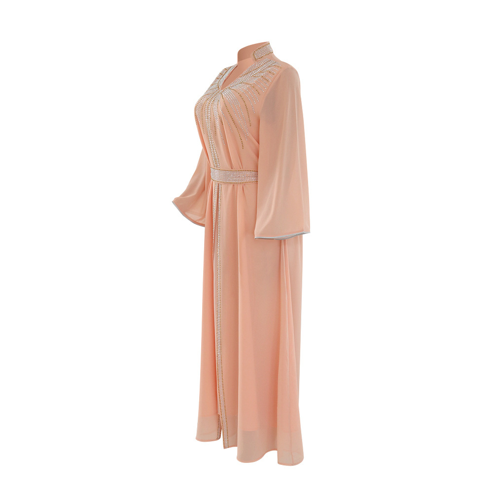 XQY500090 Foreign trade Arab robe, Middle East kaftan fashion Hot diamond belted chiffon dress pic 31