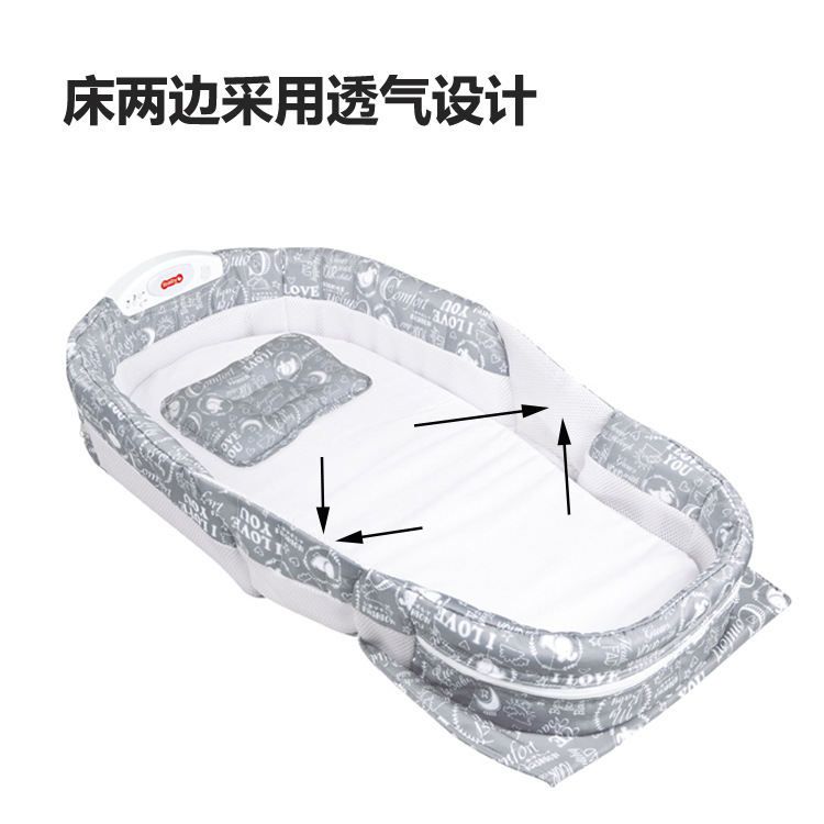 卡通图案婴儿床 全包围带蚊帐婴儿床中床 音乐灯光折叠婴儿床详情8