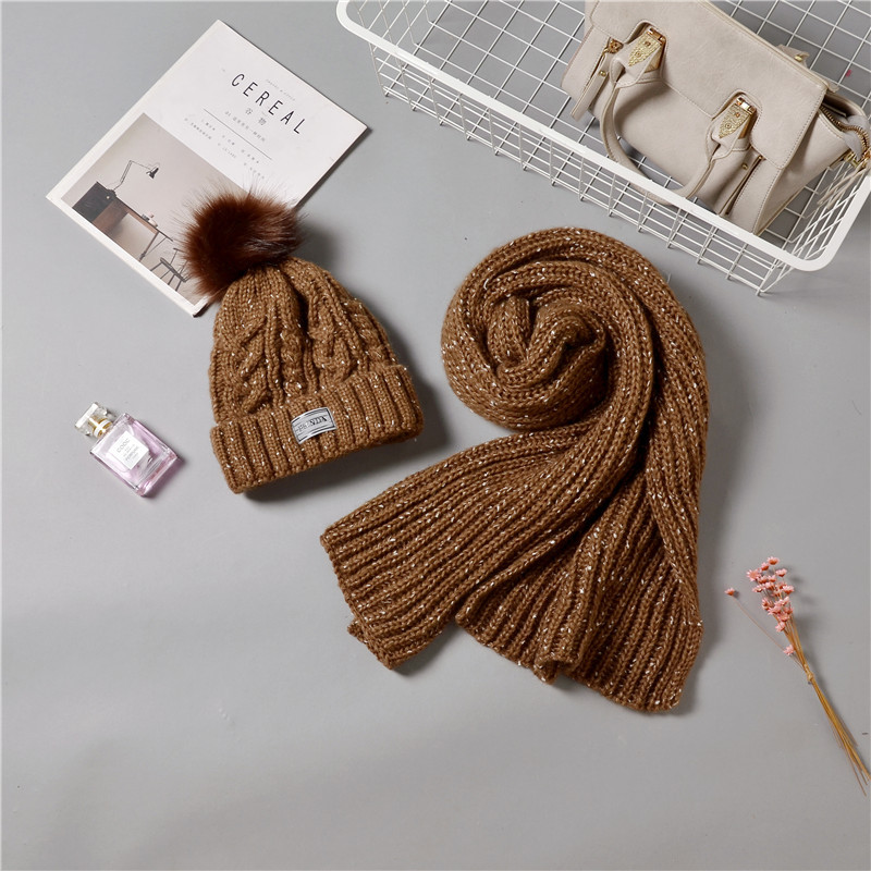 Wholesale of two-piece sets of 2020 new winter knitted pom-poms hats, warm and thick blended jacquard hats and scarves pic 12