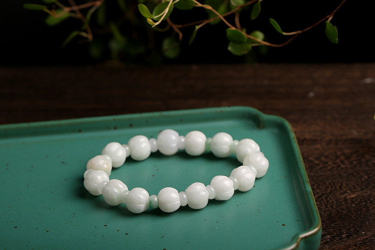 Natural jadeite jade bracelet 10mm, jadeite jade pumpkin bead bracelet, fashionable couple style for men and women pic 5