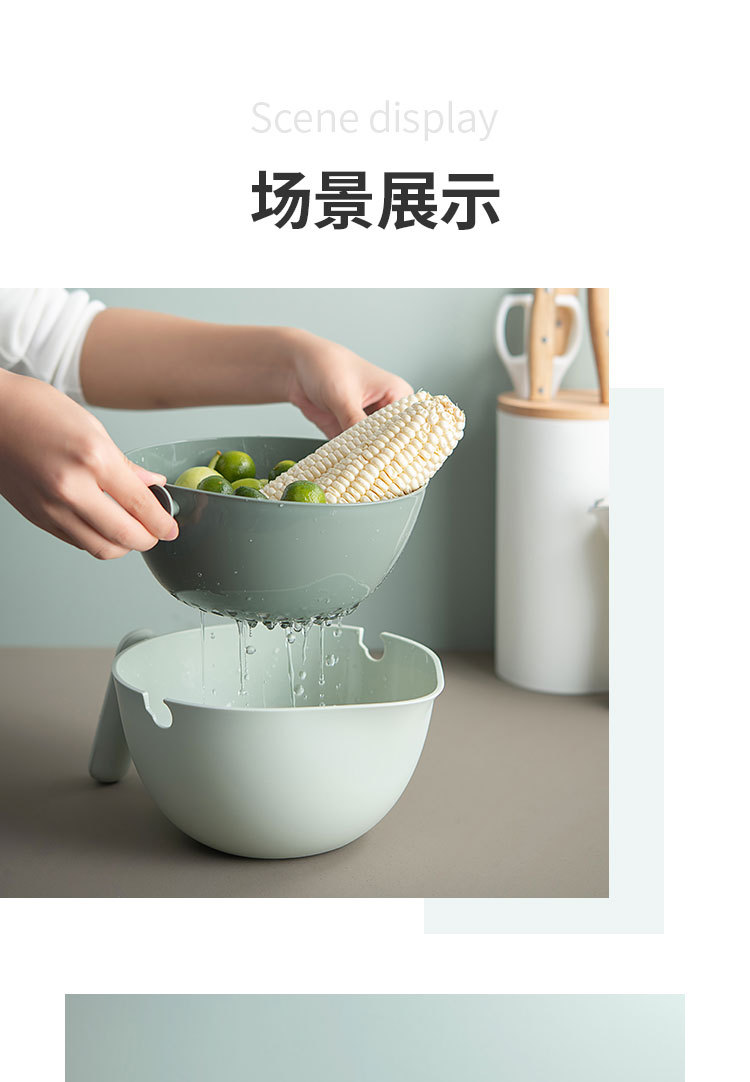 Draining basket, vegetable washing basin, double-layer plastic fruit basket, multi-functional storage for home kitchen, vegetable washing basket and fruit plate pic 9