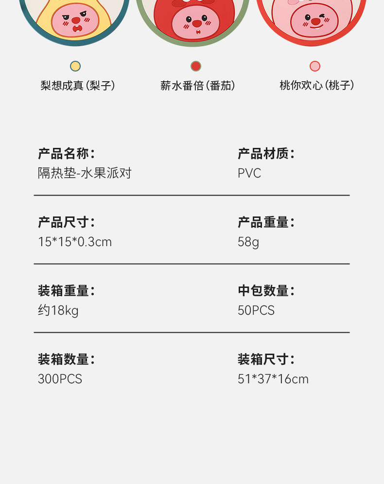 Cartoon fruit heat insulation pad, anti-slip soft rubber pad, coaster, high-temperature resistant clay pot pad, PVC soft rubber placemat, placemat pic 15