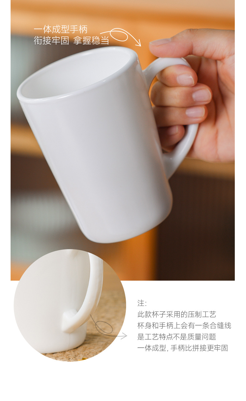 【白玉玻璃瓷茶杯CB350】钢化玻璃耐热带把水杯纯白杯子早餐杯牛详情10