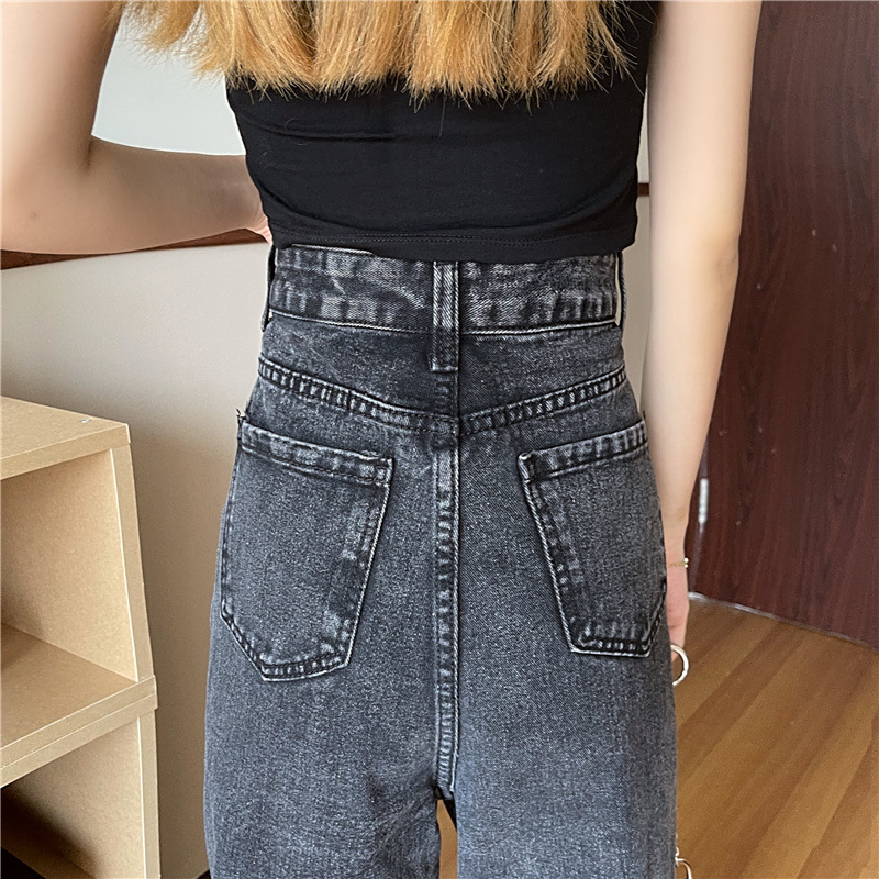 The new Korean style high-waisted straight-leg loose, slimming, wide-leg black floor-length jeans for women in spring and summer are trendy pic 13