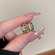 不对称绿色花瓣耳环高级感百搭复古珍珠耳坠女925银针耳饰品批发详情10