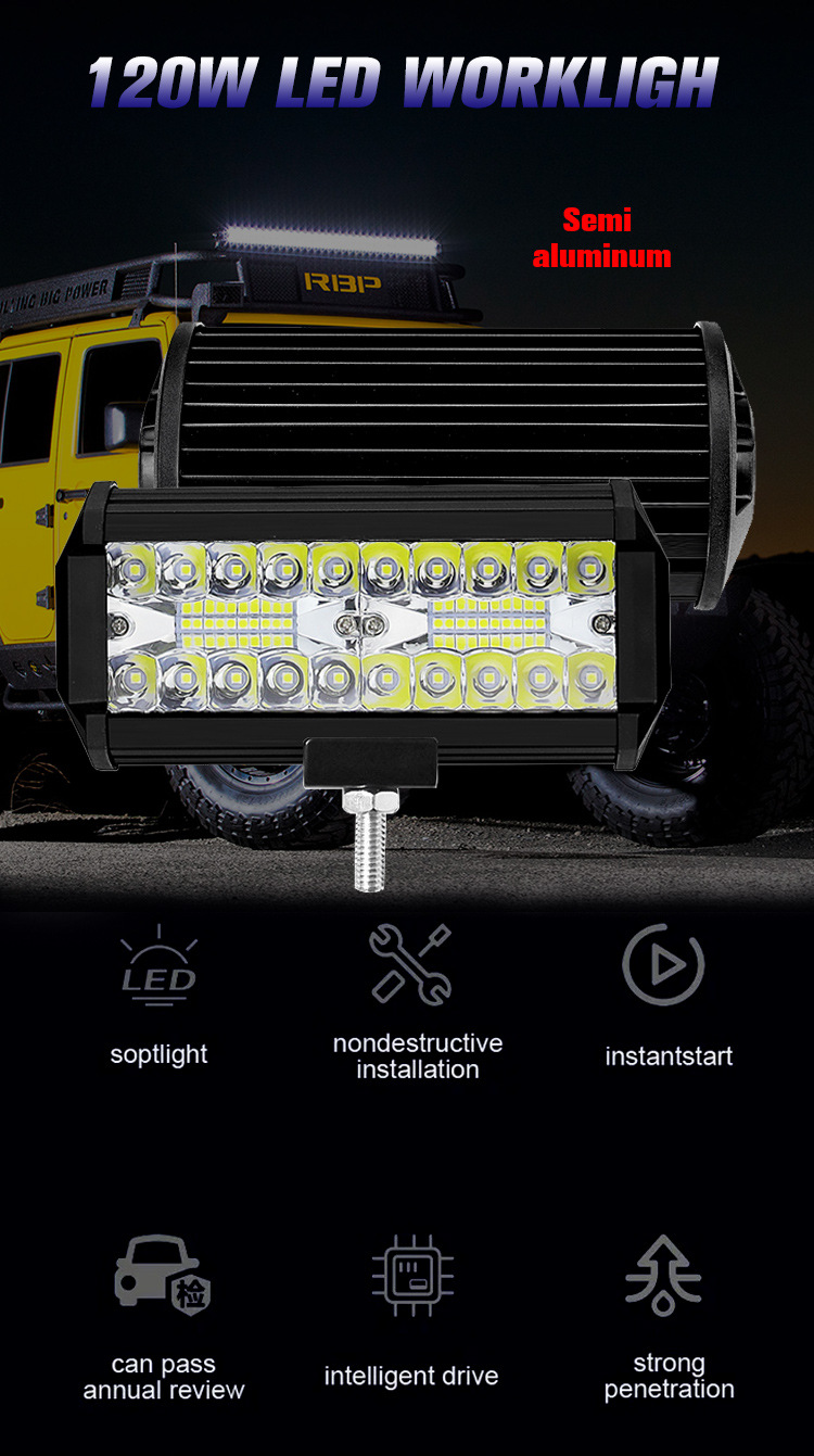 三木款20车灯双拼120W汽车LED工作灯 越野车改装车顶灯前照灯批发详情1