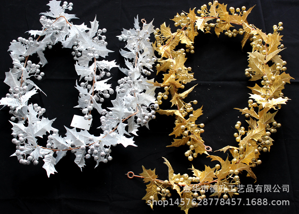 Desheng Factory supplies hotel and shopping mall scene decoration, Christmas hanging ornaments, golden fruit and golden leaf bracelets, and DIY rattan strips pic 6