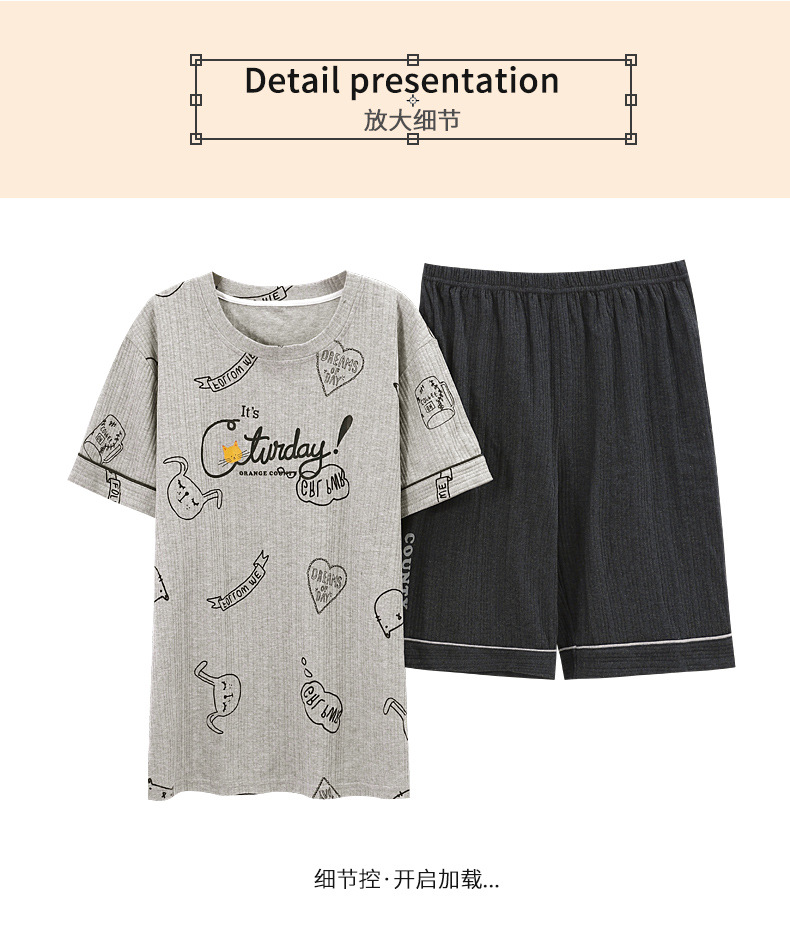 Novedades pareja manga corta pantalones cortos pijamas mujer verano slim algodón peinado hombre traje de hogar suelto casual cartoon pic 42