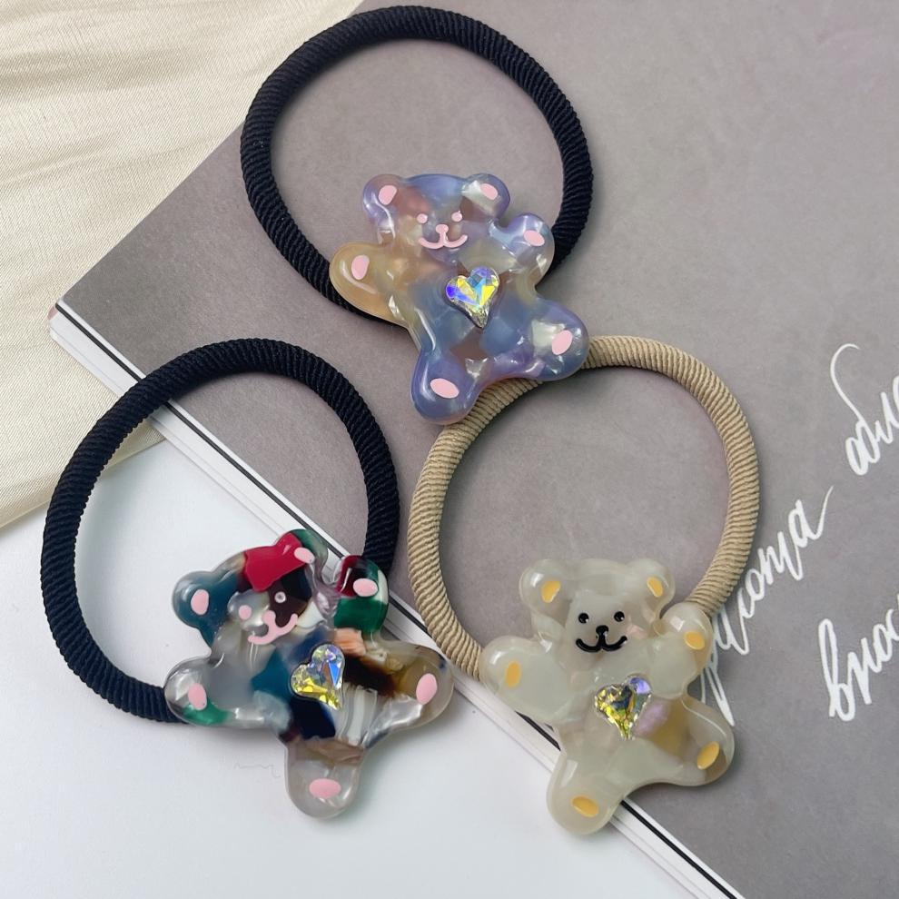 Cute cartoon bear heart diamond-encrusted hair tie long hair, colorful elastic hair tie for girls, new style for girls in 2023 pic 5