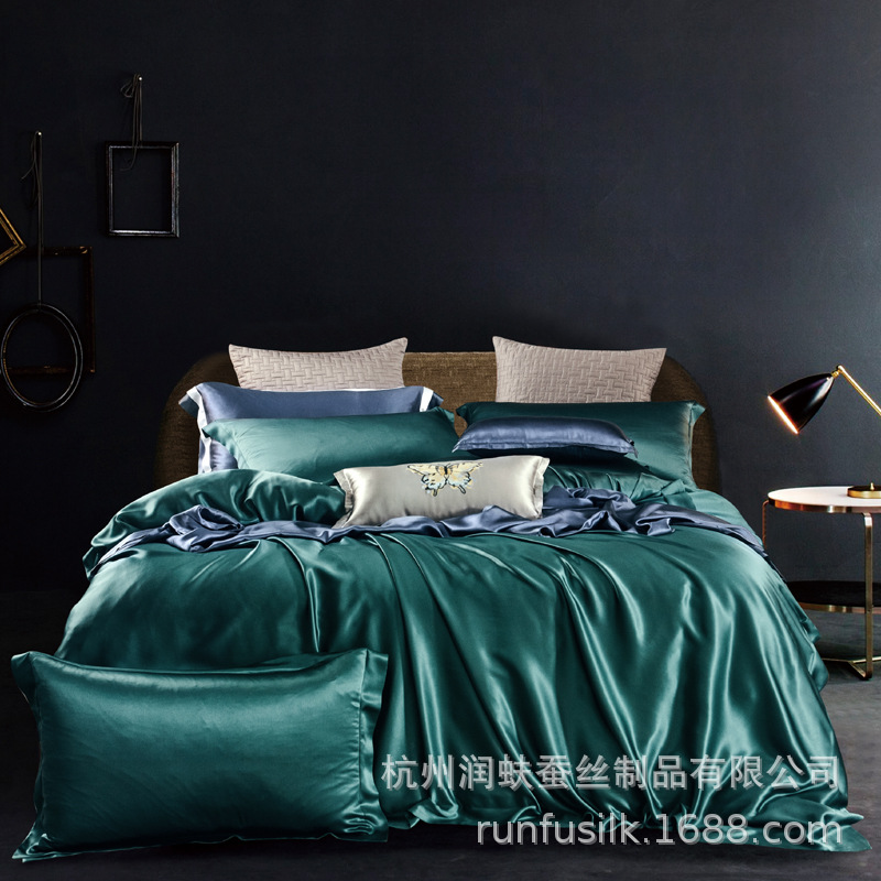Heavyweight 25mm 100% mulberry silk bedding, wedding silk four-piece set, silk quilt cover and bed sheet pic 32