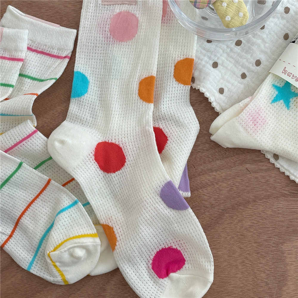 IOULOR薄款puppy狗彩色中筒袜夏季新品堆堆袜透气吸汗袜子批发女详情16