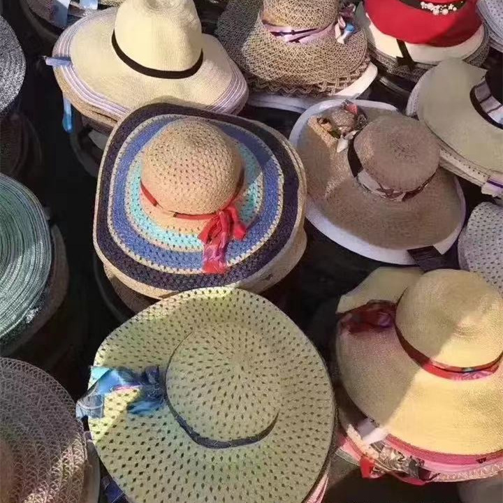 夏凉帽地摊景点热卖遮阳防晒大帽檐波浪草帽男女沙滩太阳帽10元详情29