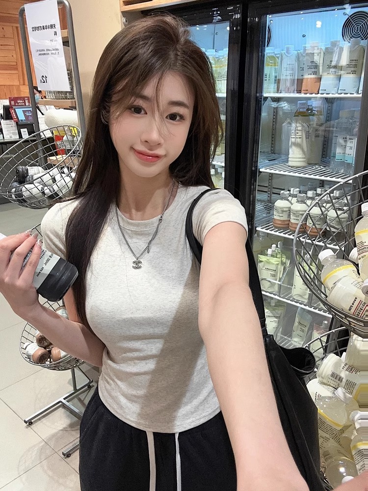 白色短袖打底衫内搭t恤女2024夏季新款显瘦修身辣妹短款正肩上衣详情17