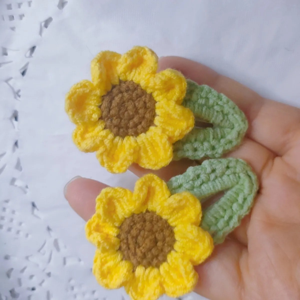 手工钩织 好寓意学生发饰 手工毛线制作向日葵发夹边夹成品针织详情4