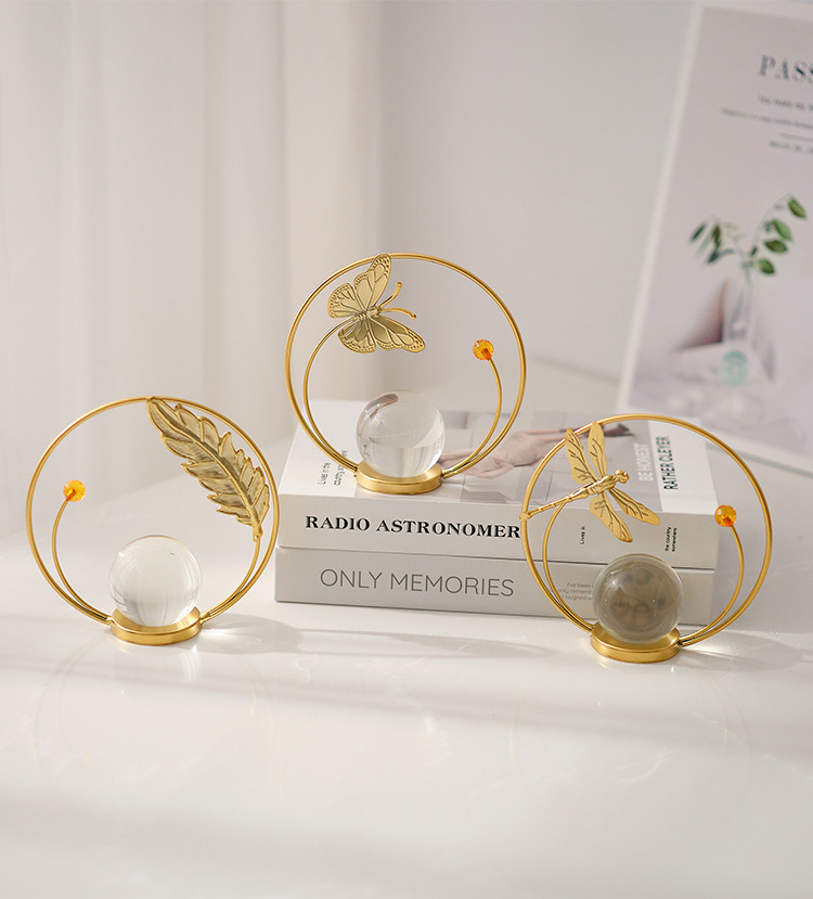 European-style home furnishings, TV cabinet, creative decorative items, light luxury tabletop for the living room entrance, ironwork crystal ball ornaments pic 16