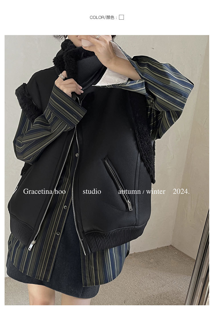 The First batch of Thirteen Factories 2024 autumn/winter new simple and laid-back style top, retro loose long-sleeved striped shirt for women pic 12