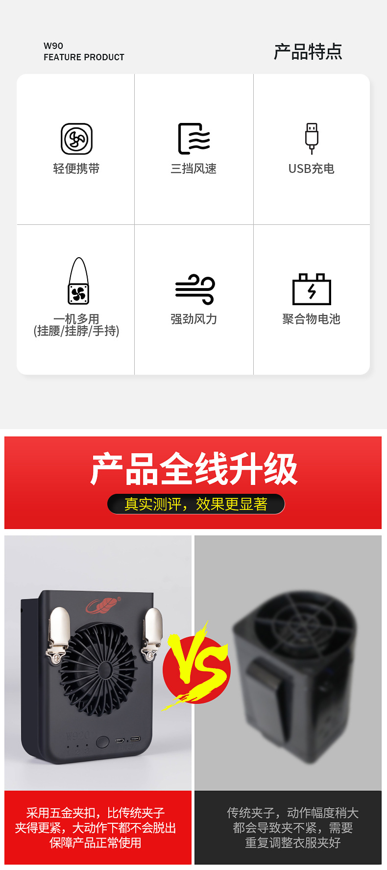 W920 Waist fan, USB charging, portable neck clipper, small electric fan for outdoor sports and construction sites pic 2