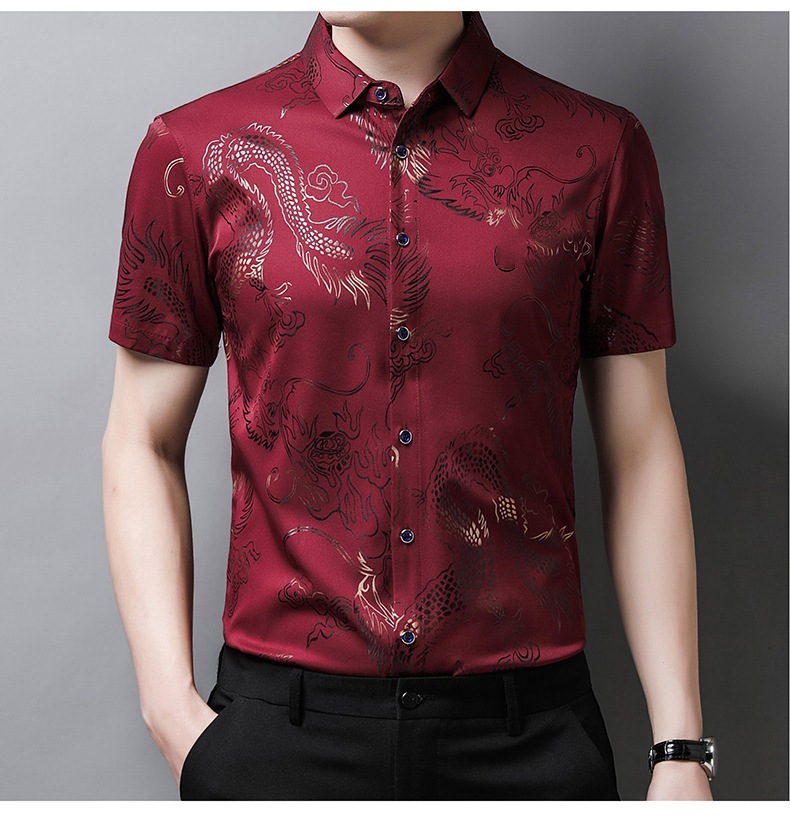 2024 verano de los hombres dragon print shirt fino estilo transpirable moda casual hielo seda fresca manga corta una pieza de reemplazo de cabello pic 12