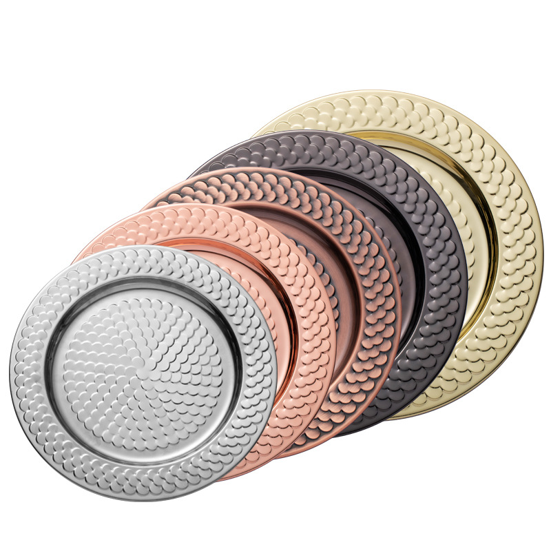 Amazon bar stainless steel plates, round plates, electroplated steak plates, KTV decorative fruit plates, vegetable plates, custom patterns pic 1