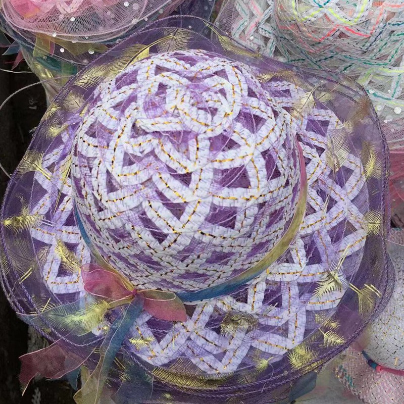 夏凉帽地摊景点热卖遮阳防晒大帽檐波浪草帽男女沙滩太阳帽10元详情32