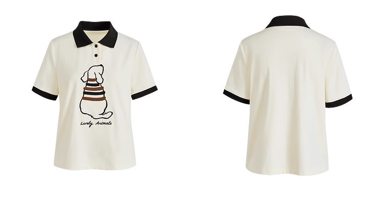 Full-shoulder polo collar puppy T-shirt 2024 Summer New style Women's short-sleeved casual round-neck base top KSD2402013 pic 9