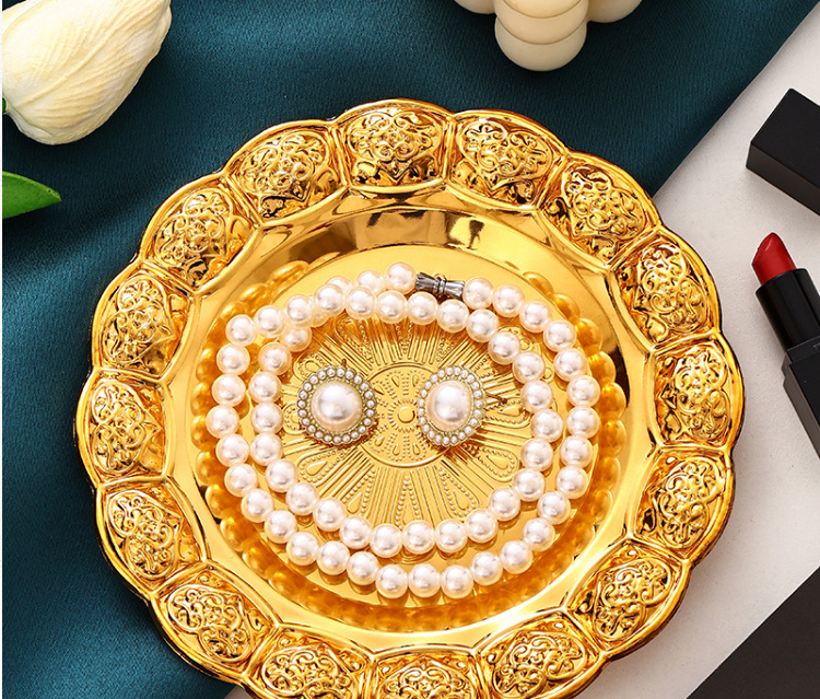 铁艺果盘家用客厅零食收纳盘高级饰品珠宝摆放盘子金色蛋糕甜品盘详情12