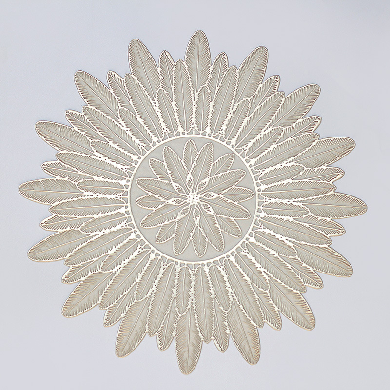 Womei European-style PVC feather placemats for home light luxury decoration, with gold-embossed patterns, waterproof, oil-proof, anti-slip, heat-resistant, wear-resistant and heat-insulating pads, Gongfu tea sets, table MATS and placemats pic 3