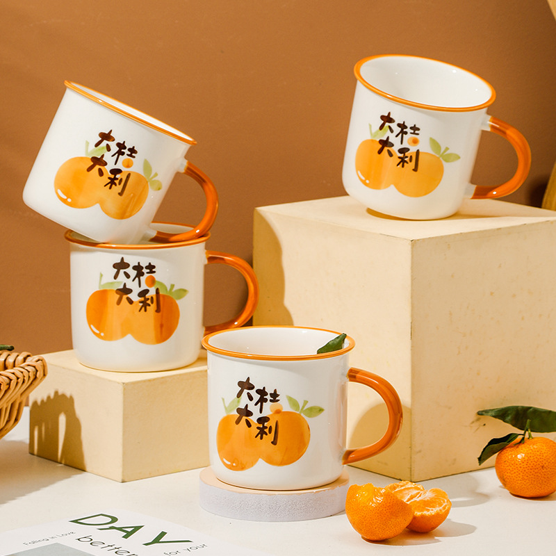 大吉大利创意陶瓷杯反口杯家用水杯马克杯早餐牛奶杯子燕麦杯详情4