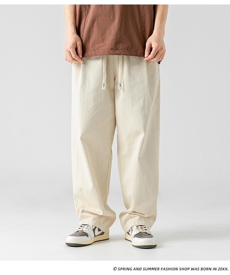 Japanese-style pure cotton casual pants for men in spring 2024, featuring a retro double pleated design and versatile long pants for men pic 17