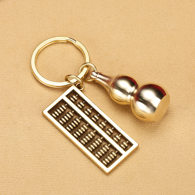 Wholesale of brass open-lid hollow copper gourd keychains, brass abacus keychains, small pendants pic 9