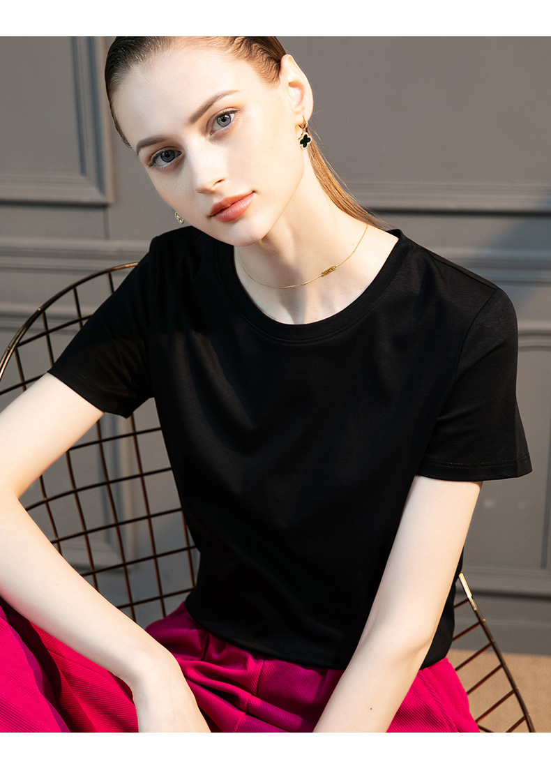High-count 80-count double-sided mercerized cotton short-sleeved white T-shirt for women in summer, loose round-neck V-neck, versatile T-shirt, 1688 pic 36