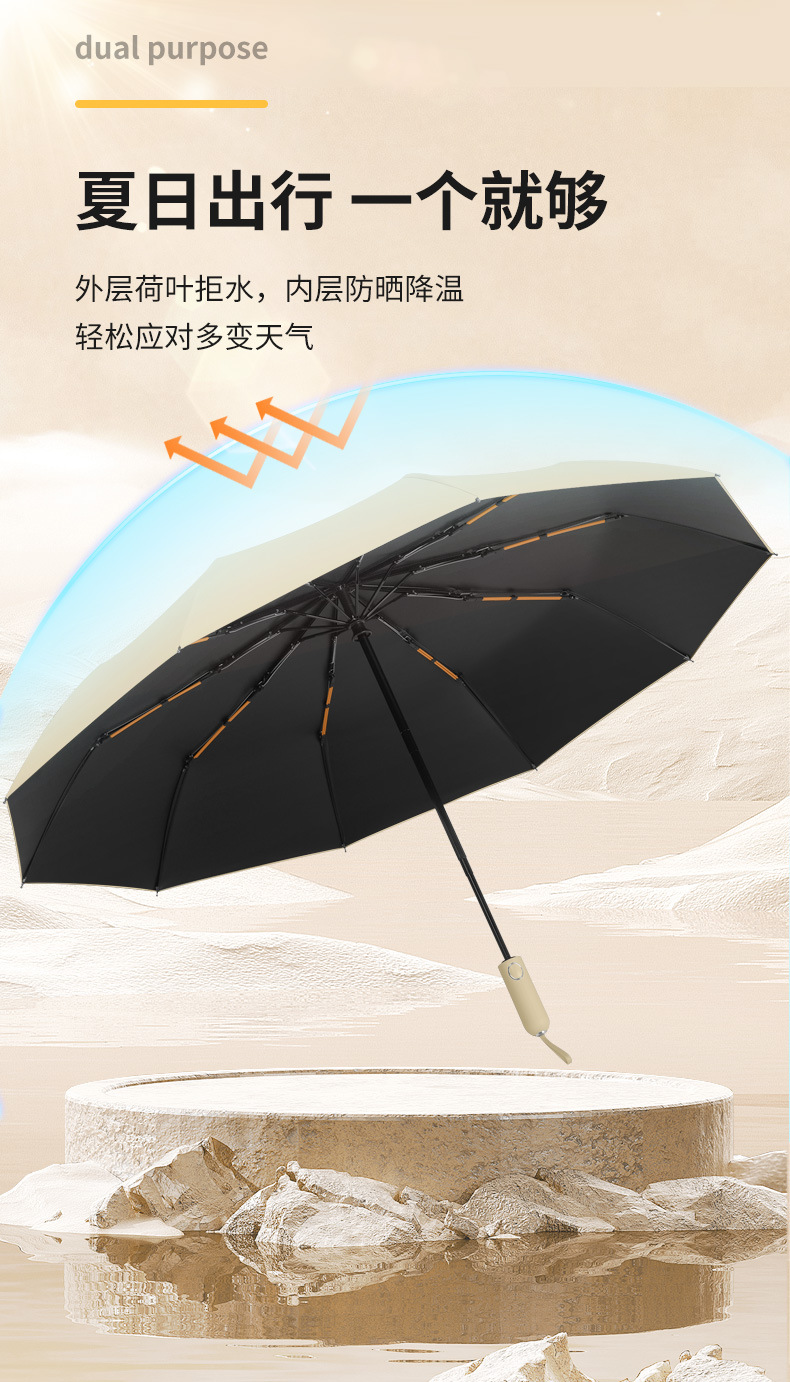 三折自动雨伞男女款简约防晒防紫外线加固抗风暴晴雨两用折叠伞详情7