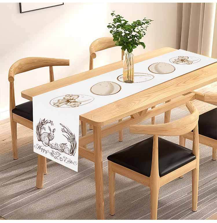 新款复活节兔子印花桌旗节日厨房餐桌装饰台布垫茶旗跨境亚麻桌布详情9