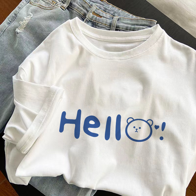 t恤女装短袖夏季小众印花正肩圆领简约品质重磅不透纯棉白色上衣详情15