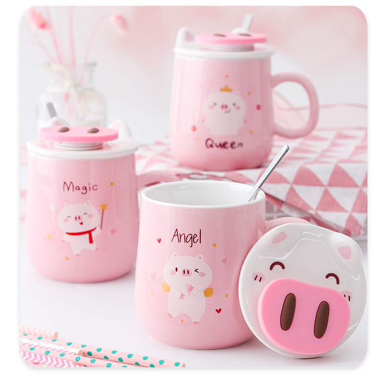 萌猪陶瓷杯手机支架卡通杯少女心马克杯积分小礼品水杯厂家批发详情12