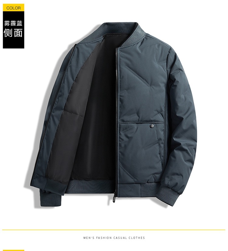 新款男士羽绒服棒球领蓬松开衫上衣灰鸭绒羽绒服男休闲冬季外套男详情13
