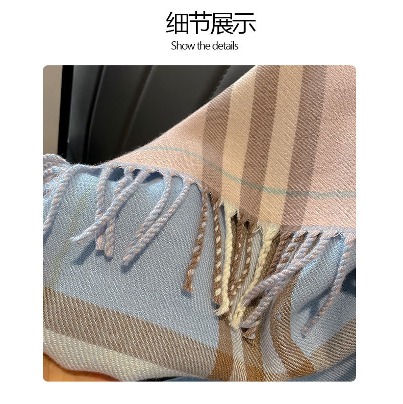 秋冬围巾女2023新款欧美经典复古仿羊绒格子披肩加厚保暖围脖批发详情3
