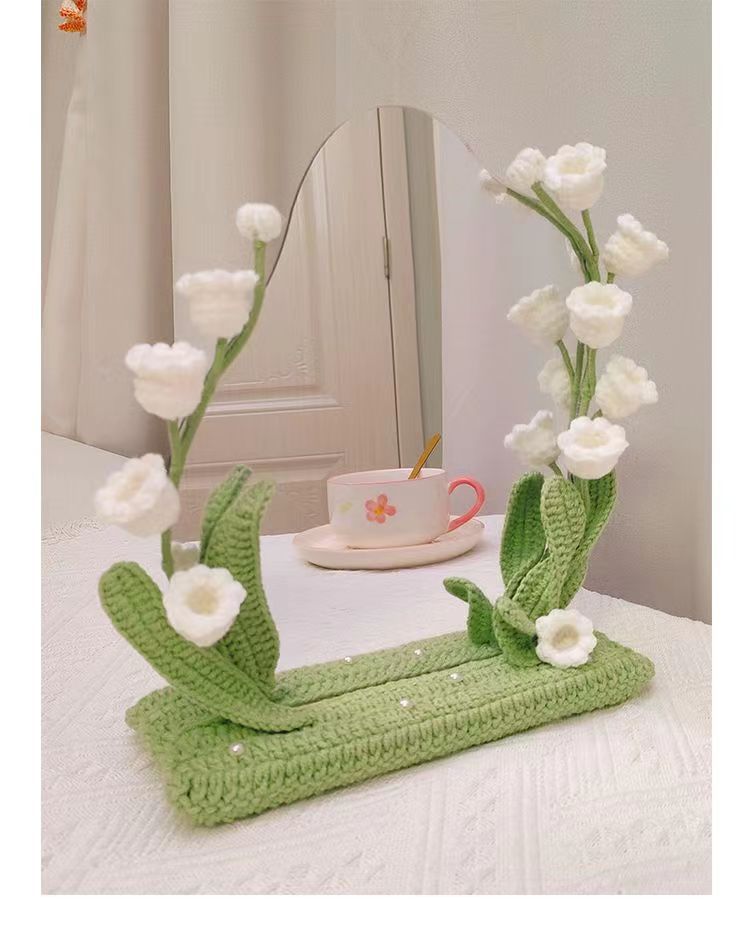 DIY手工编织郁金香铃兰小花束化妆镜子桌面摆件毛线钩织闺蜜礼物详情11