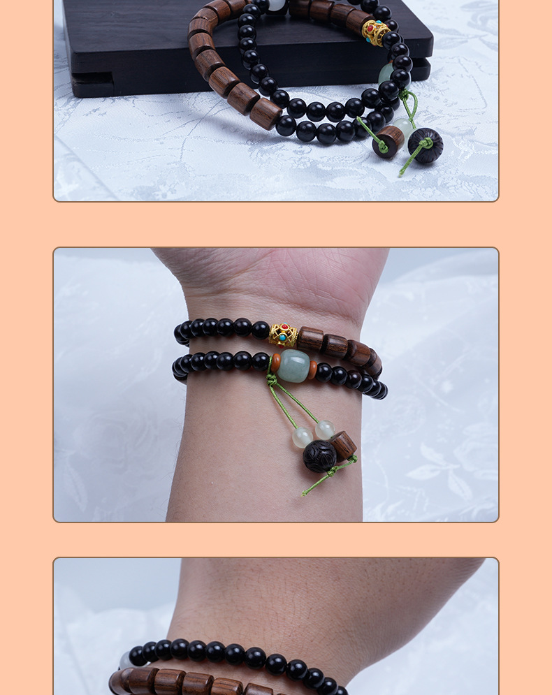 黑檀木0.6cm混搭风手串文玩双层黄花梨木森林系男女佛珠念珠手串详情9