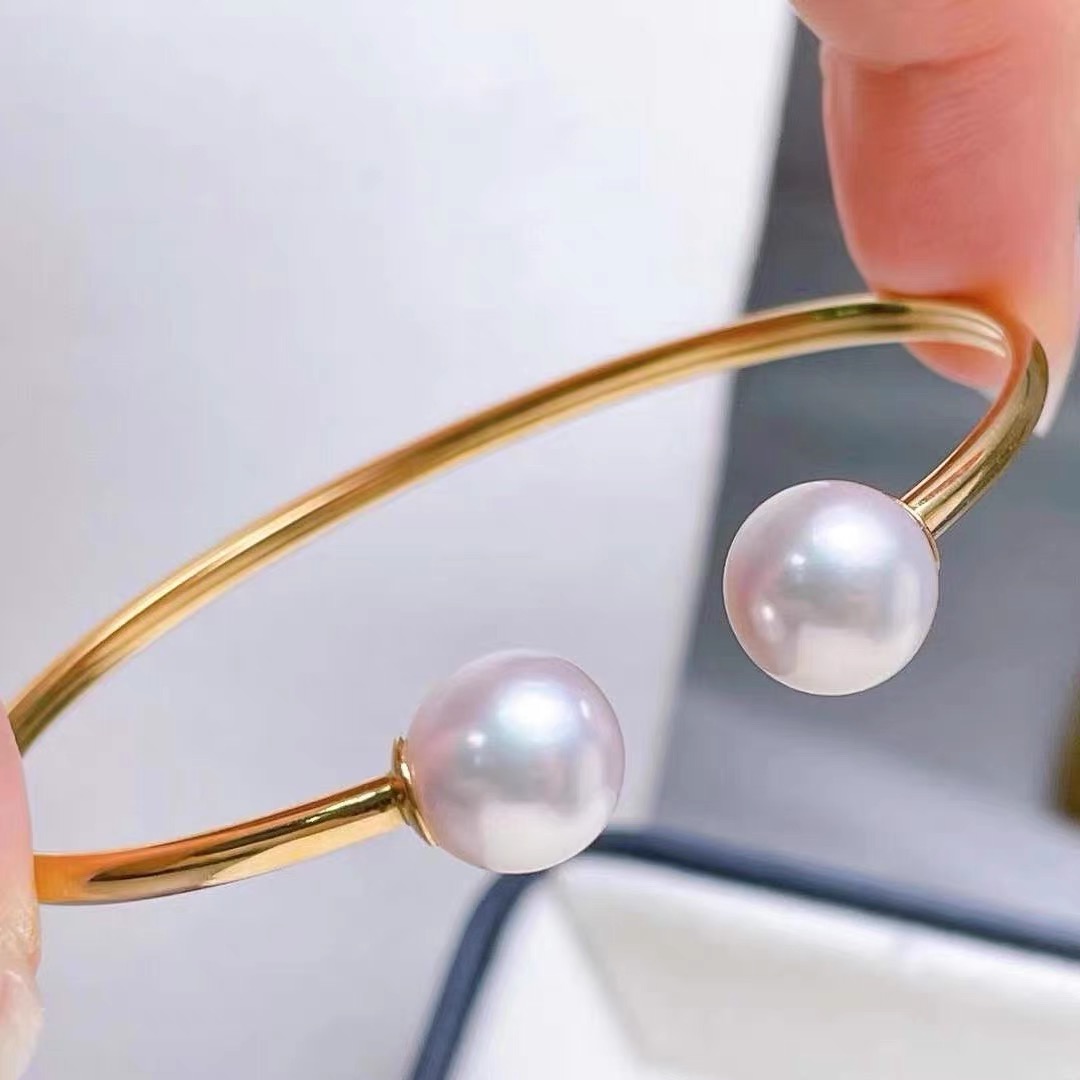 14k gold-plated copper with real gold diy accessories, pearl empty support bracelet, large opening single-loop open bracelet diy accessories pic 2