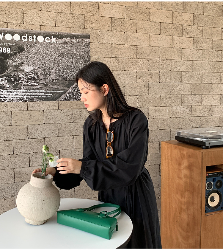 .2021秋季新款v领连衣裙小个子韩系高腰长袖气质百褶长裙子女8105详情25