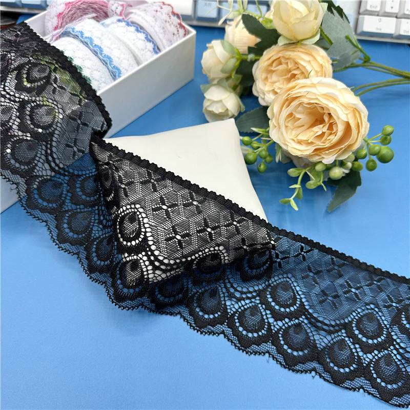 Elastic silk ribbon, lace trim, soft and skin-friendly, elastic elastic band, clothing accessory, ruffled edge, 9CM pic 15