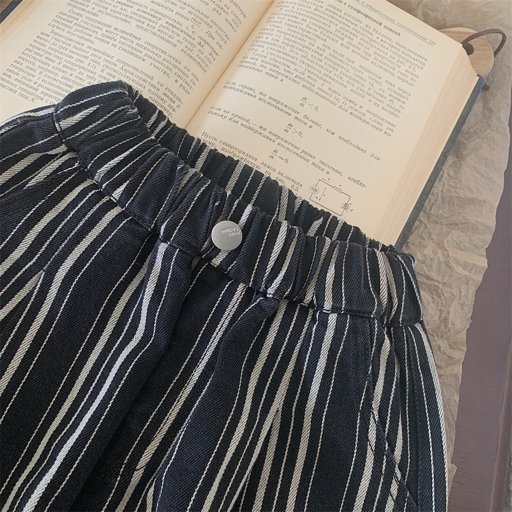 蒙田儿童长裤2023秋季新品男女童韩版提花条纹牛仔裤宝宝休闲长裤详情9