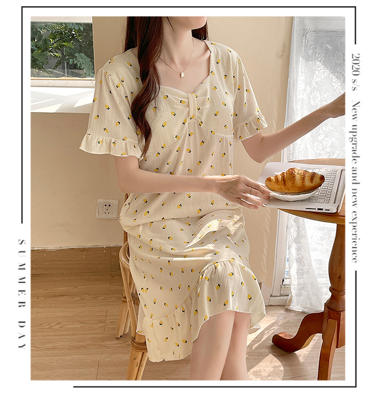 带胸垫睡裙女夏季短袖小清新连衣裙加大加肥大码300斤胖mm家居服详情23