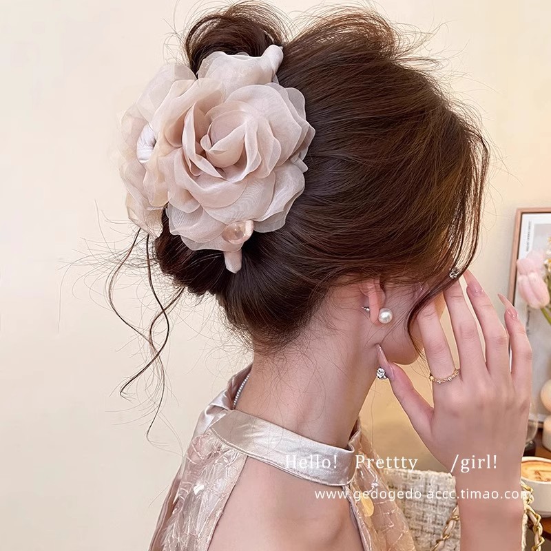 Gentle flower pearl hair clip for women, high-end style 2025 new shark clip for the back of the head, hair clip and hair accessory pic 1