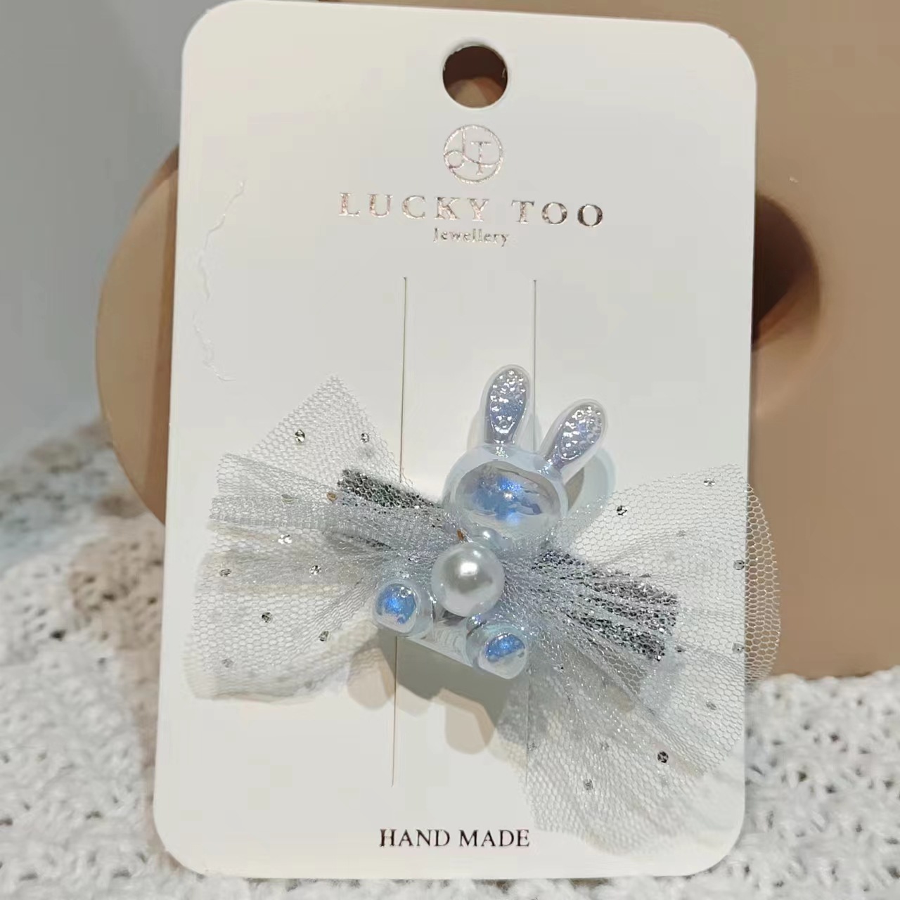 发夹LT10290韩版新款珍珠晶莹小兔莎莎波点领结发饰发夹详情3